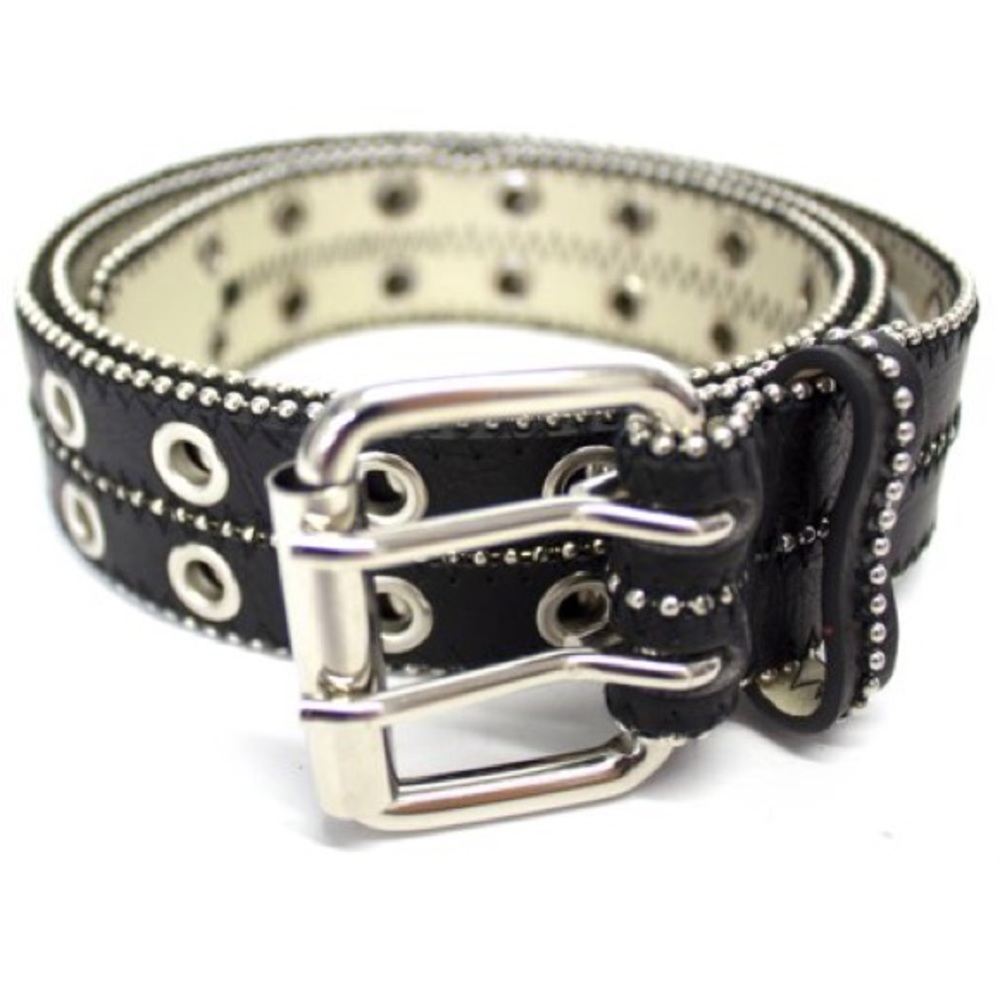 Faded Glory Black & Silver Grommet Belt